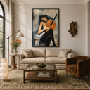 "Lyrical Solitude" – Figurative Musician Slate Blue Impasto Oil Painting