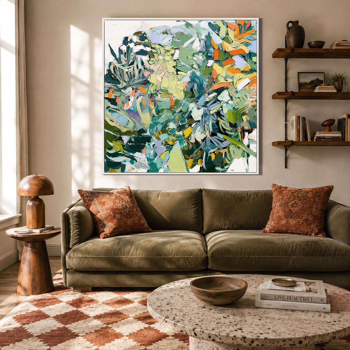 "Verdant Symphony" – Modern Textured Botanical Green Abstract Oil Painting