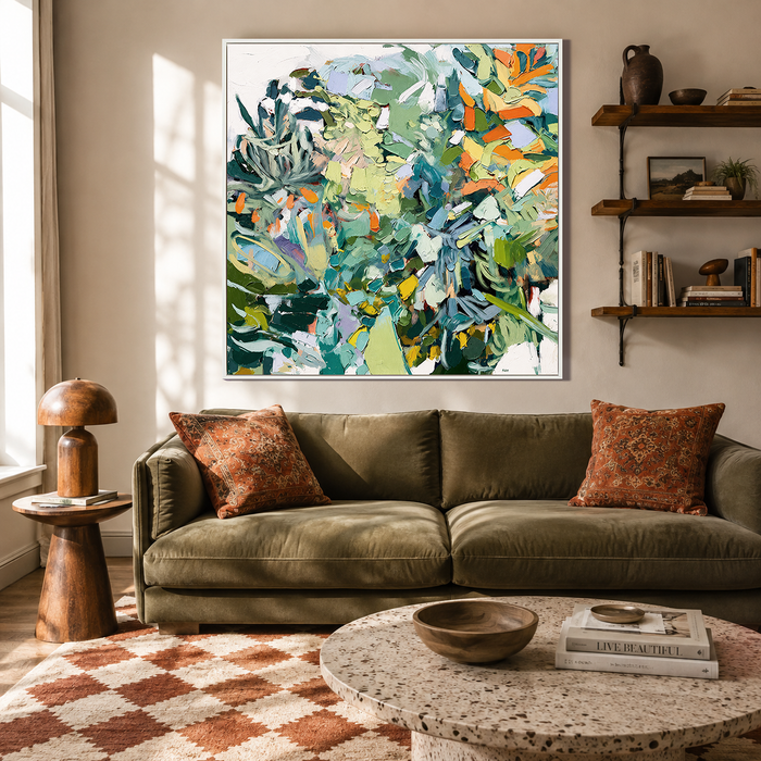 "Verdant Symphony" – Modern Textured Botanical Green Abstract Oil Painting