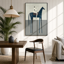 “Blue Frontier Silence” – Minimalist Western Horse Folk Art Oil Painting