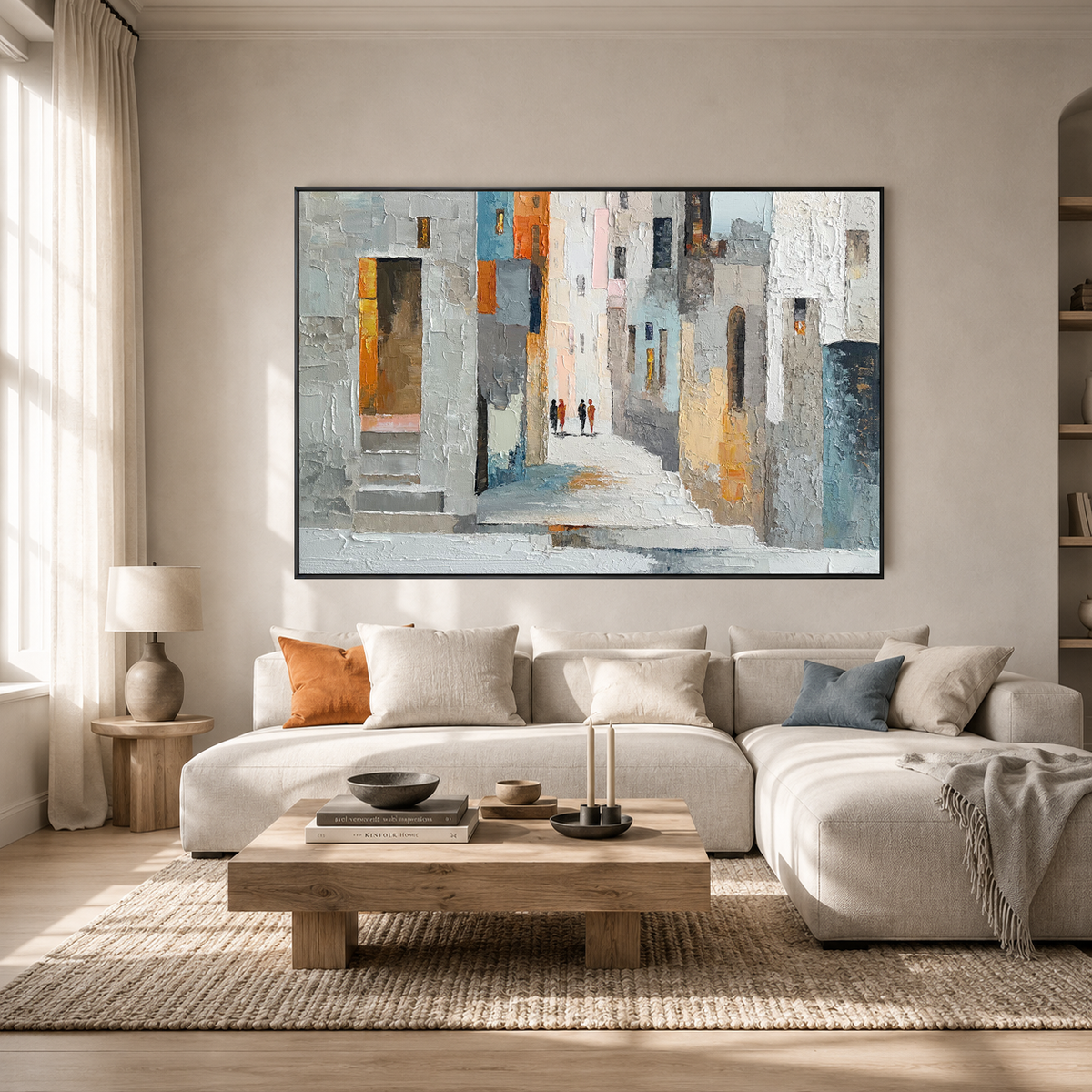 "Sunlit Alley" – Modern Textured Mediterranean Street Palette Knife Painting