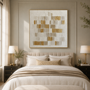"Golden Rhythm" – Minimalist White & Gold Leaf Textured Acrylic Painting