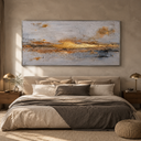 "Golden Seam" – Wabi-Sabi Horizontal Gold Leaf Grey Abstract Oil Painting