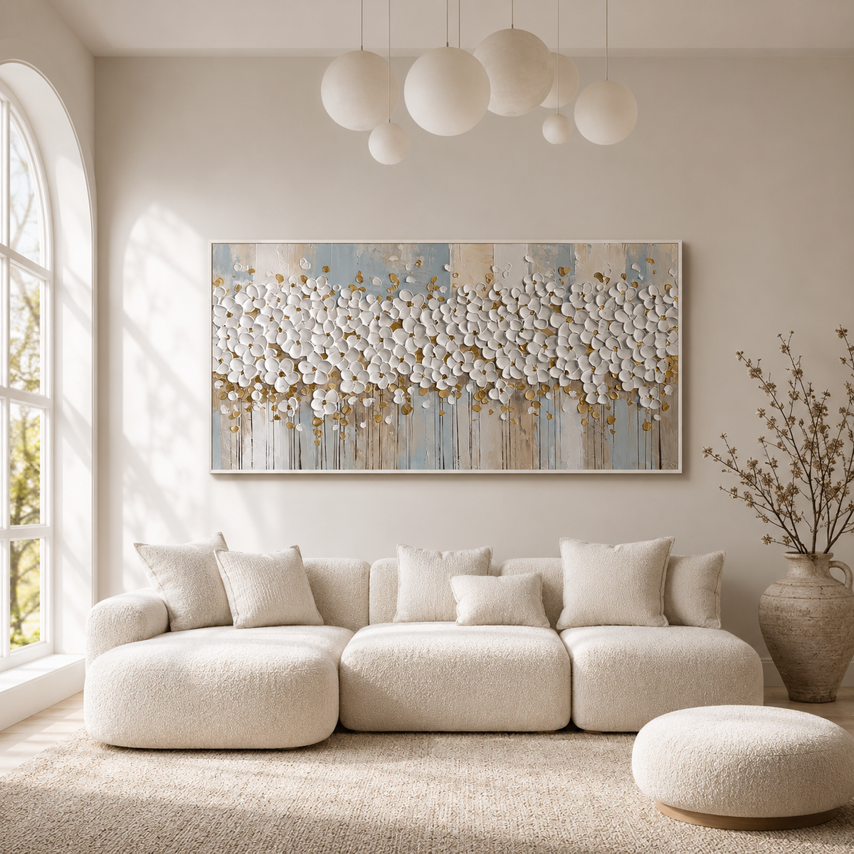 "Serene Sculptor's Petals" – Contemporary Monochrome 3D Textured Floral Art