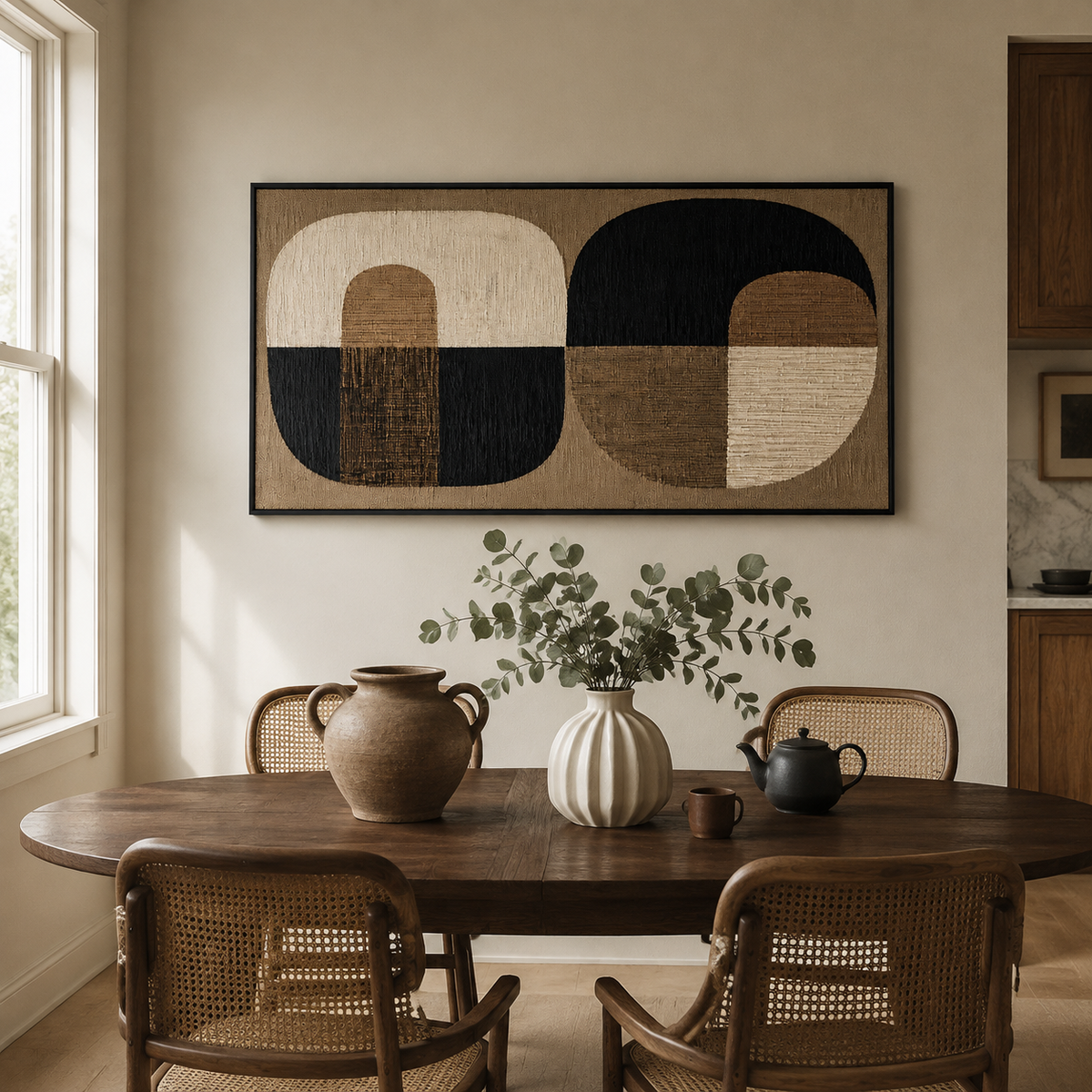 "Harmonious Duality" – Wabi-Sabi Earth Tone Horizontal Abstract Acrylic Painting