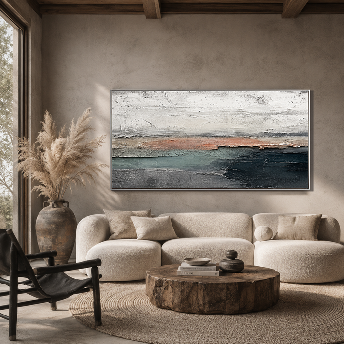 "Dark Tide" – Minimalist Coastal Horizon Textured Acrylic Painting