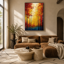"Ablaze in Autumn" – Palette Knife Expressionistic Forest Landscape Oil Painting