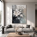 "Whispering Petals" – Contemporary Monochromatic White Floral Impasto Oil Painting