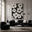 "The Understanding Flower" – Minimalist Textured Monochrome Floral Acrylic Painting