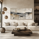 "Simple Tranquility" - Wabi-sabi horizontal charcoal abstract oil painting