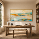 "Coastal Drift" – Wabi-Sabi Sand and Aqua Textured Abstract Acrylic Painting