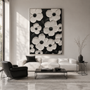 "The Understanding Flower" – Minimalist Textured Monochrome Floral Acrylic Painting
