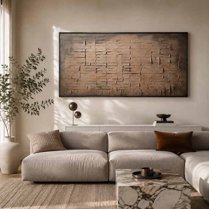 "Strata of Memory" – Wabi-Sabi Earth Tone Horizontal Heavy Textured Painting