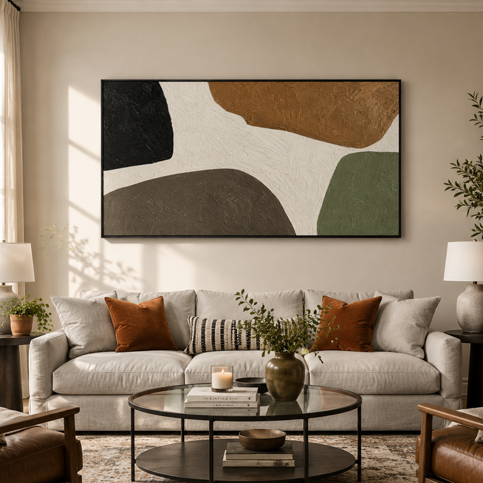 "The Taste of Nature"—A Horizontal Abstract Acrylic Painting in Wabi-Sabi Earth Tones