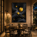 "Celestial Dunes" – Modern Luxe Black and Gold Foil Abstract Acrylic Painting