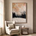 "Amber Solitude" – Textured Winter Pine Forest Peach Impasto Oil Painting