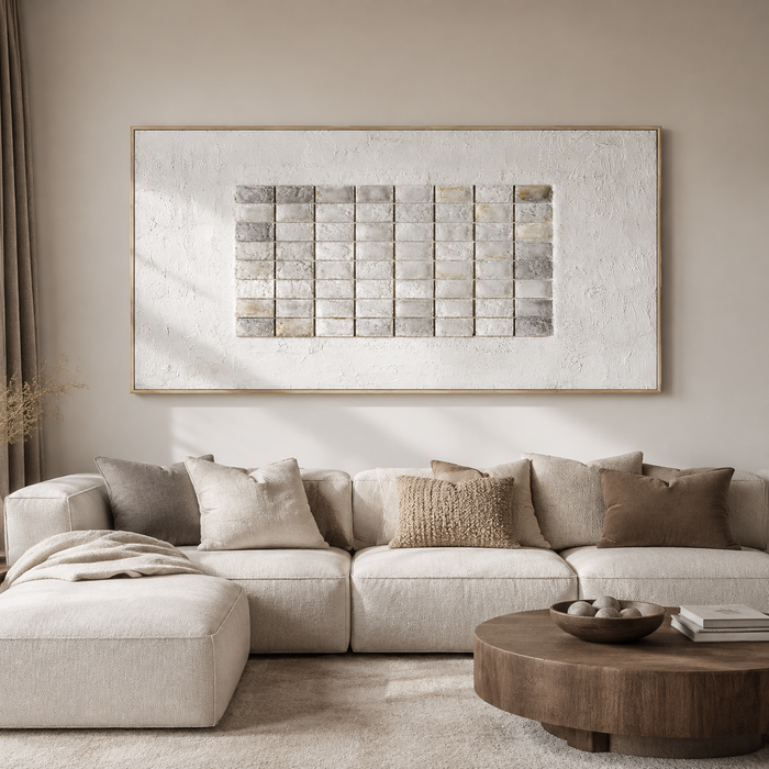 "Traces of Order" – Wabi-Sabi Cream and Beige Mixed Media Abstract Textured Painting