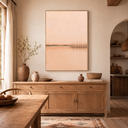 "Whispering Waters" – Wabi-Sabi Warm Peach & Beige Textured Minimalist Landscape Oil Painting