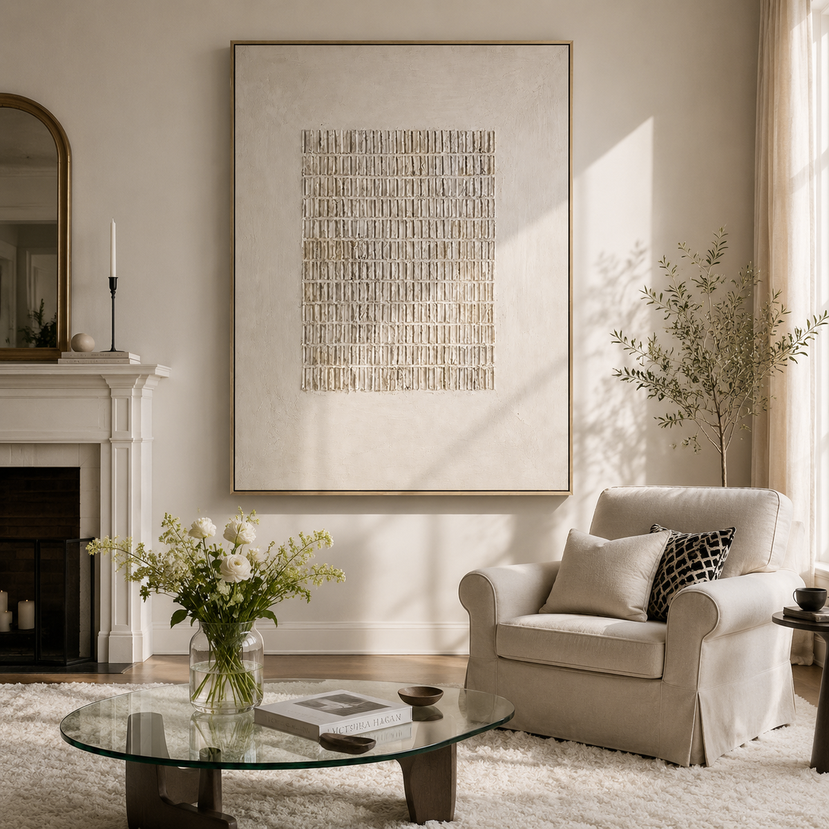 "Rhythmic Order" – Wabi-Sabi Cream Minimalist Relief Acrylic Painting