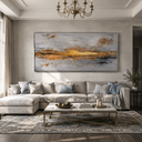"Golden Seam" – Wabi-Sabi Horizontal Gold Leaf Grey Abstract Oil Painting