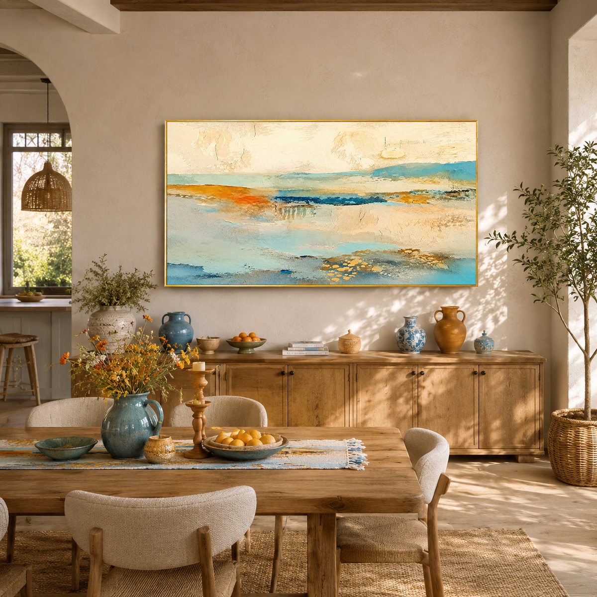 "Coastal Drift" – Wabi-Sabi Sand and Aqua Textured Abstract Acrylic Painting