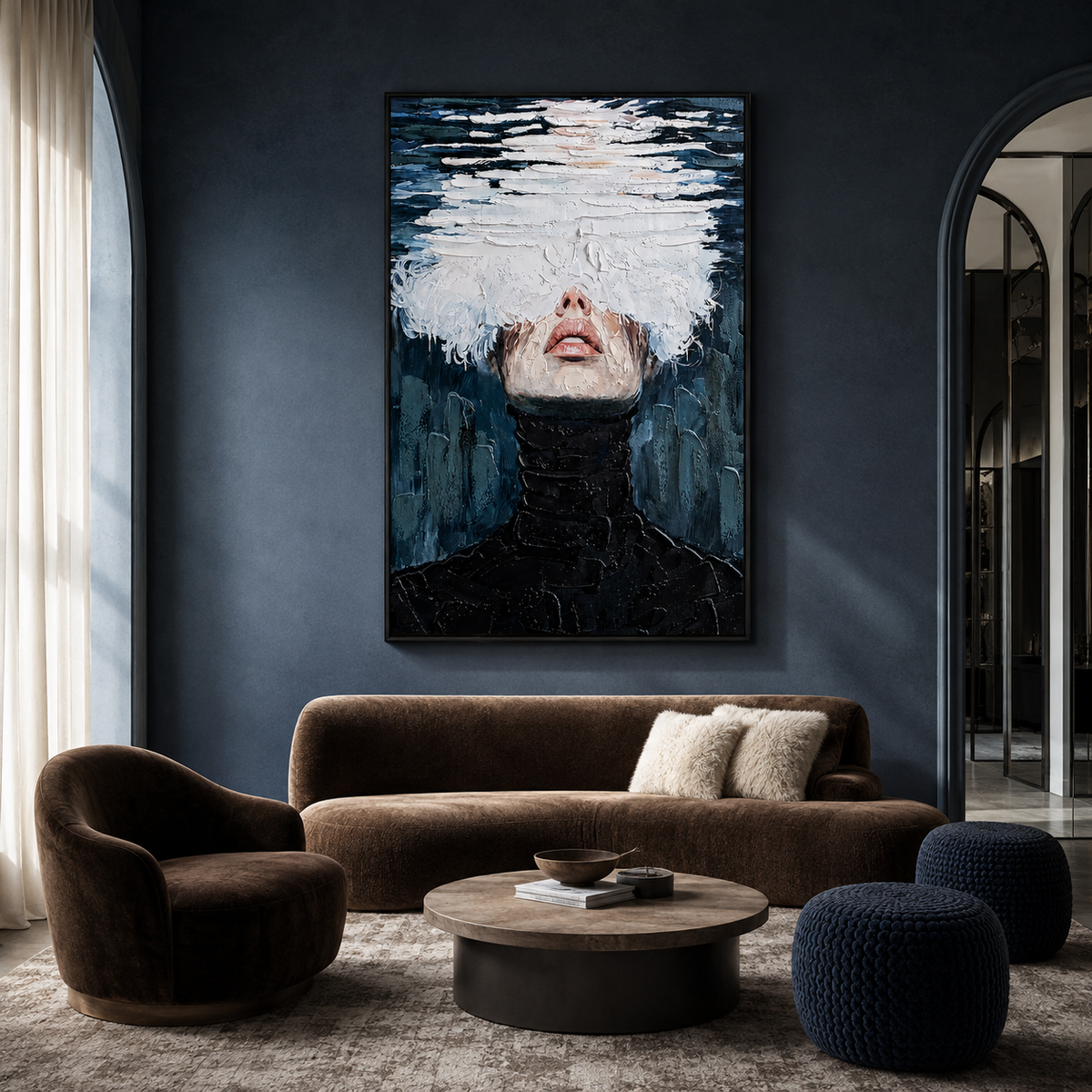 "Veiled Solitude" – Modern Impasto Monochrome Figurative Oil Painting