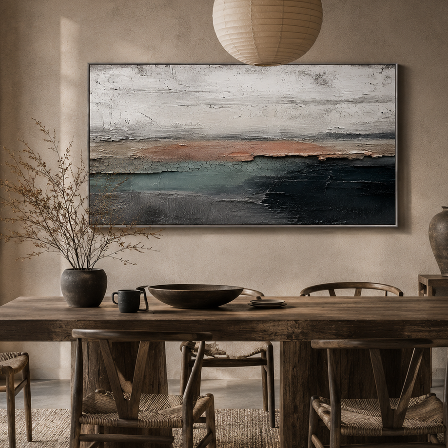 "Dark Tide" – Minimalist Coastal Horizon Textured Acrylic Painting