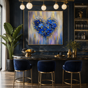 "Azure Affection" – Romantic Blue Floral Heart Impasto with Gold Foi