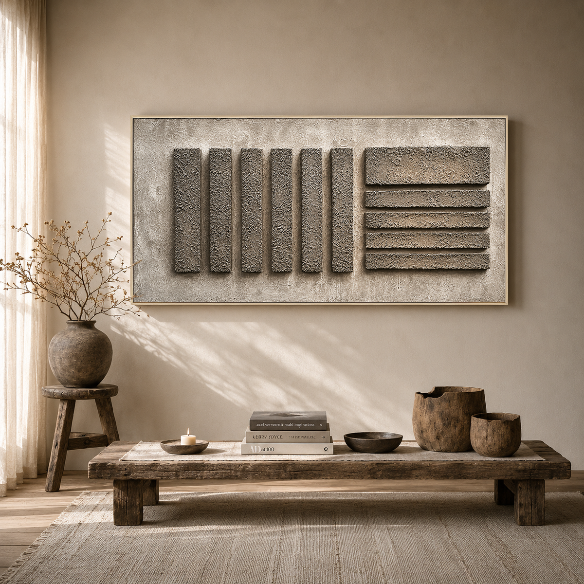 "Ancient Wisdom" – Wabi-Sabi Textured Geometric Abstract Painting