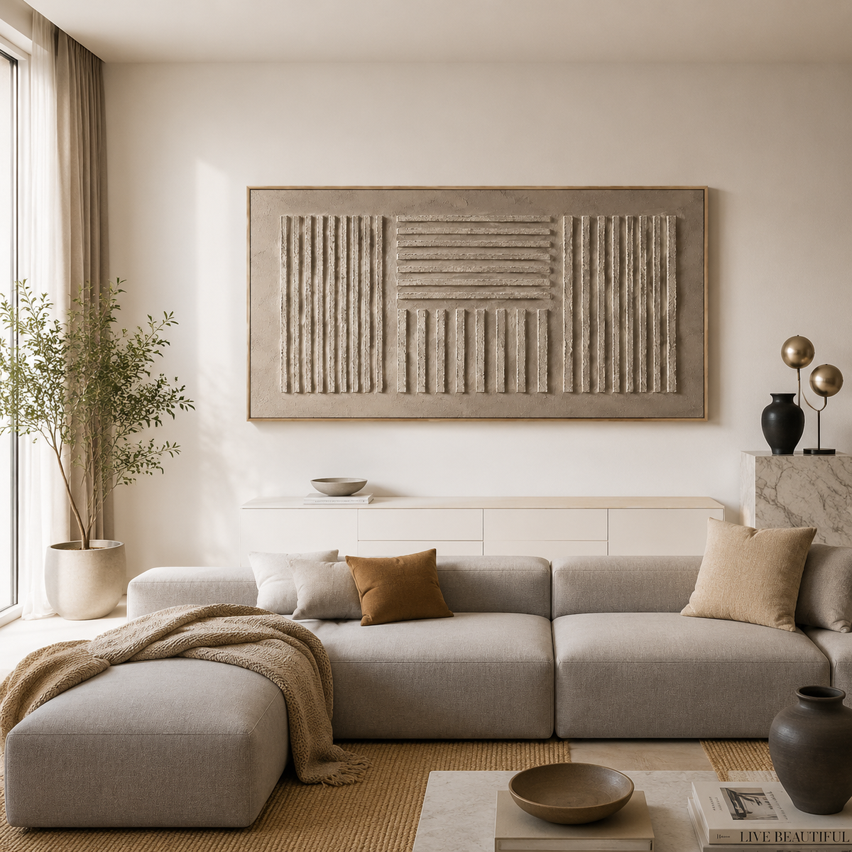 "A Place of Tranquility" - Wabi-sabi Style Earth Tone Textured Horizontal Acrylic Painting