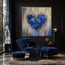"Azure Affection" – Romantic Blue Floral Heart Impasto with Gold Foi
