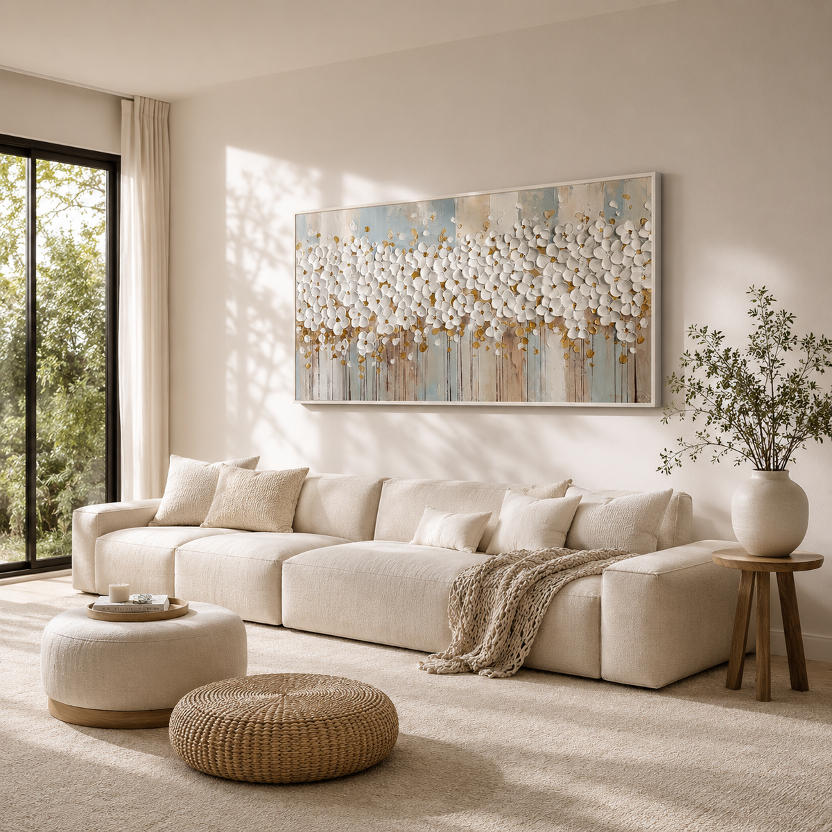 "Serene Sculptor's Petals" – Contemporary Monochrome 3D Textured Floral Art