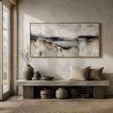 "Simple Tranquility" - Wabi-sabi horizontal charcoal abstract oil painting