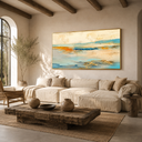 "Coastal Drift" – Wabi-Sabi Sand and Aqua Textured Abstract Acrylic Painting