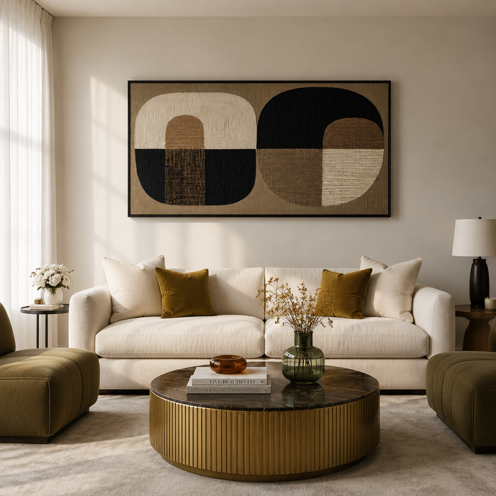 "Harmonious Duality" – Wabi-Sabi Earth Tone Horizontal Abstract Acrylic Painting