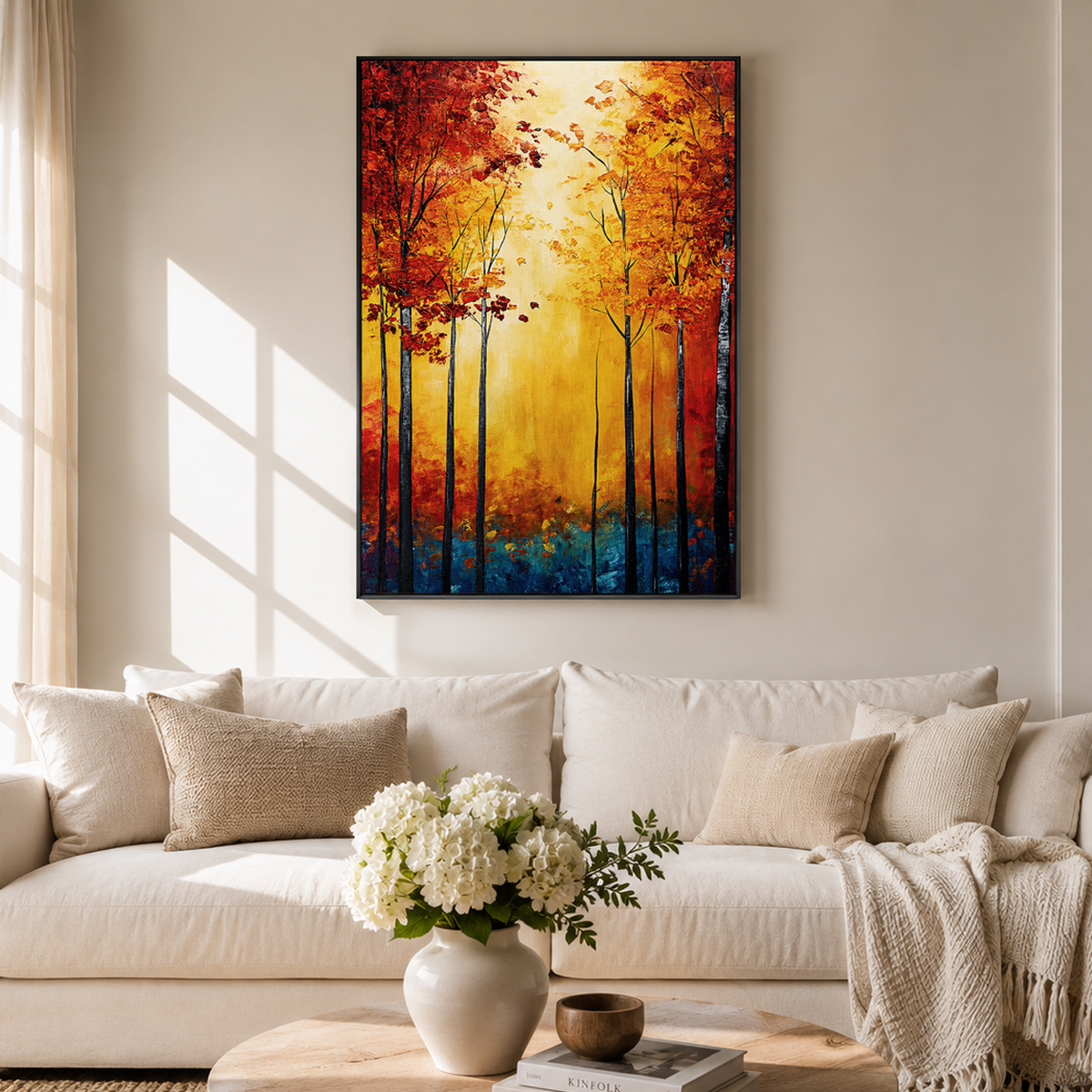 "Ablaze in Autumn" – Palette Knife Expressionistic Forest Landscape Oil Painting