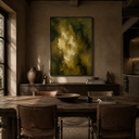 "Verdant Luminescence" – Wabi-Sabi Olive Green Bronze Impasto Oil Painting