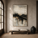"Tectonic Rift" – Wabi-Sabi Textured Black and Cream Abstract Oil Painting