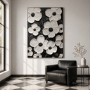 "The Understanding Flower" – Minimalist Textured Monochrome Floral Acrylic Painting