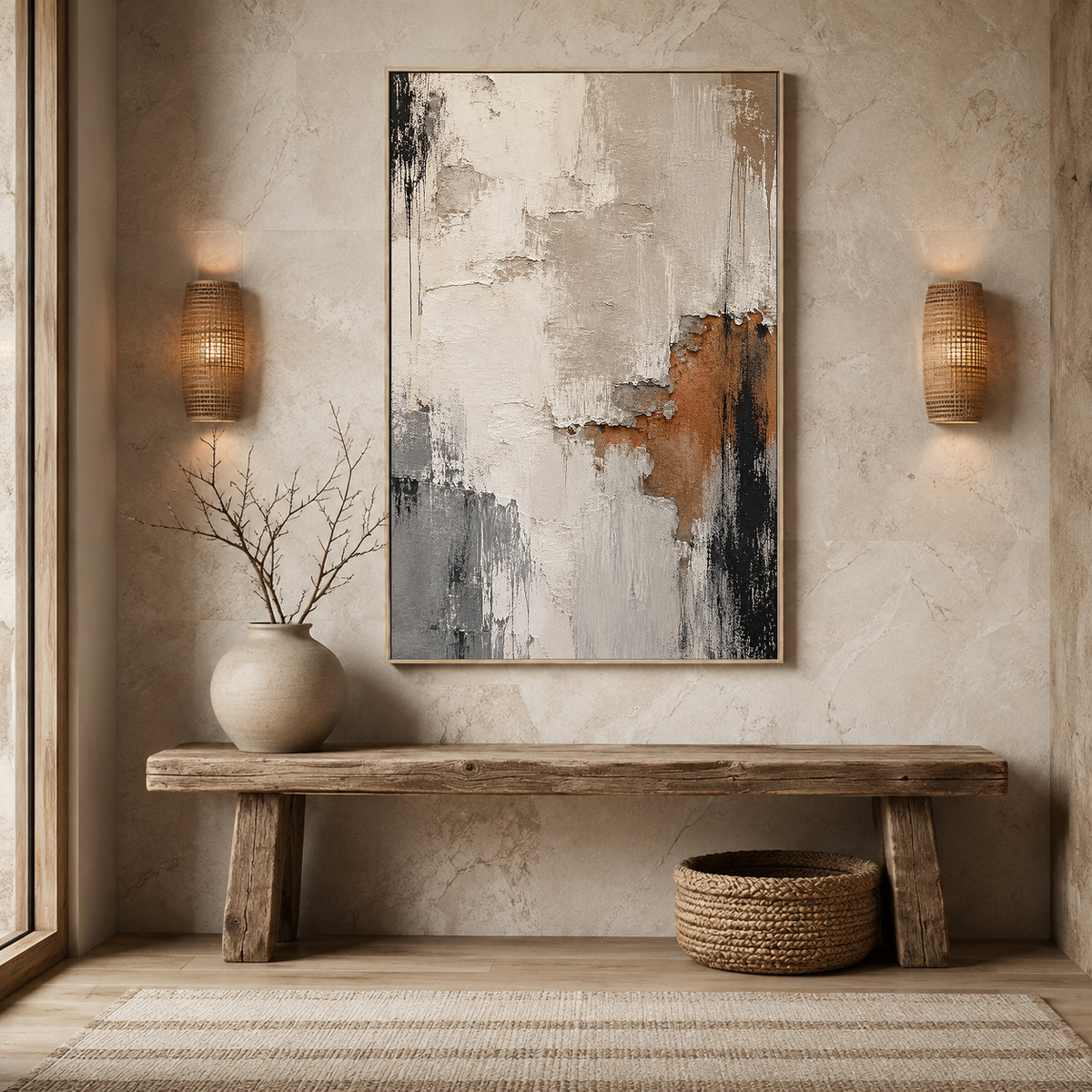 "Plain corner" – Wabi-Sabi Earth Tone Textured Abstract Acrylic Painting