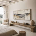 "Simple Tranquility" - Wabi-sabi horizontal charcoal abstract oil painting