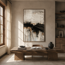 "Tectonic Rift" – Wabi-Sabi Textured Black and Cream Abstract Oil Painting