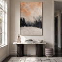 "Amber Solitude" – Textured Winter Pine Forest Peach Impasto Oil Painting