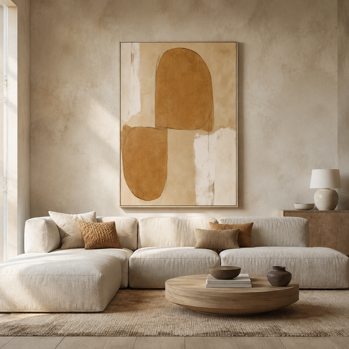 "Plain outline" – Wabi-Sabi Minimalist Earthy Brown Abstract Oil Painting