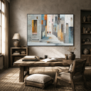 "Sunlit Alley" – Modern Textured Mediterranean Street Palette Knife Painting