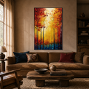 "Ablaze in Autumn" – Palette Knife Expressionistic Forest Landscape Oil Painting
