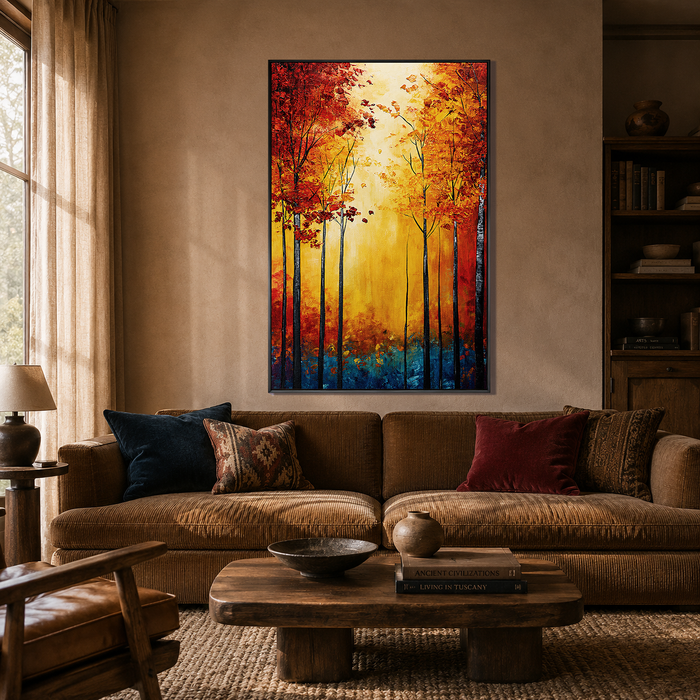 "Ablaze in Autumn" – Palette Knife Expressionistic Forest Landscape Oil Painting