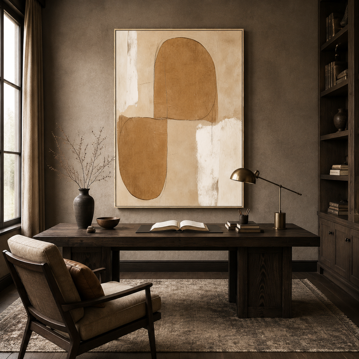 "Plain outline" – Wabi-Sabi Minimalist Earthy Brown Abstract Oil Painting