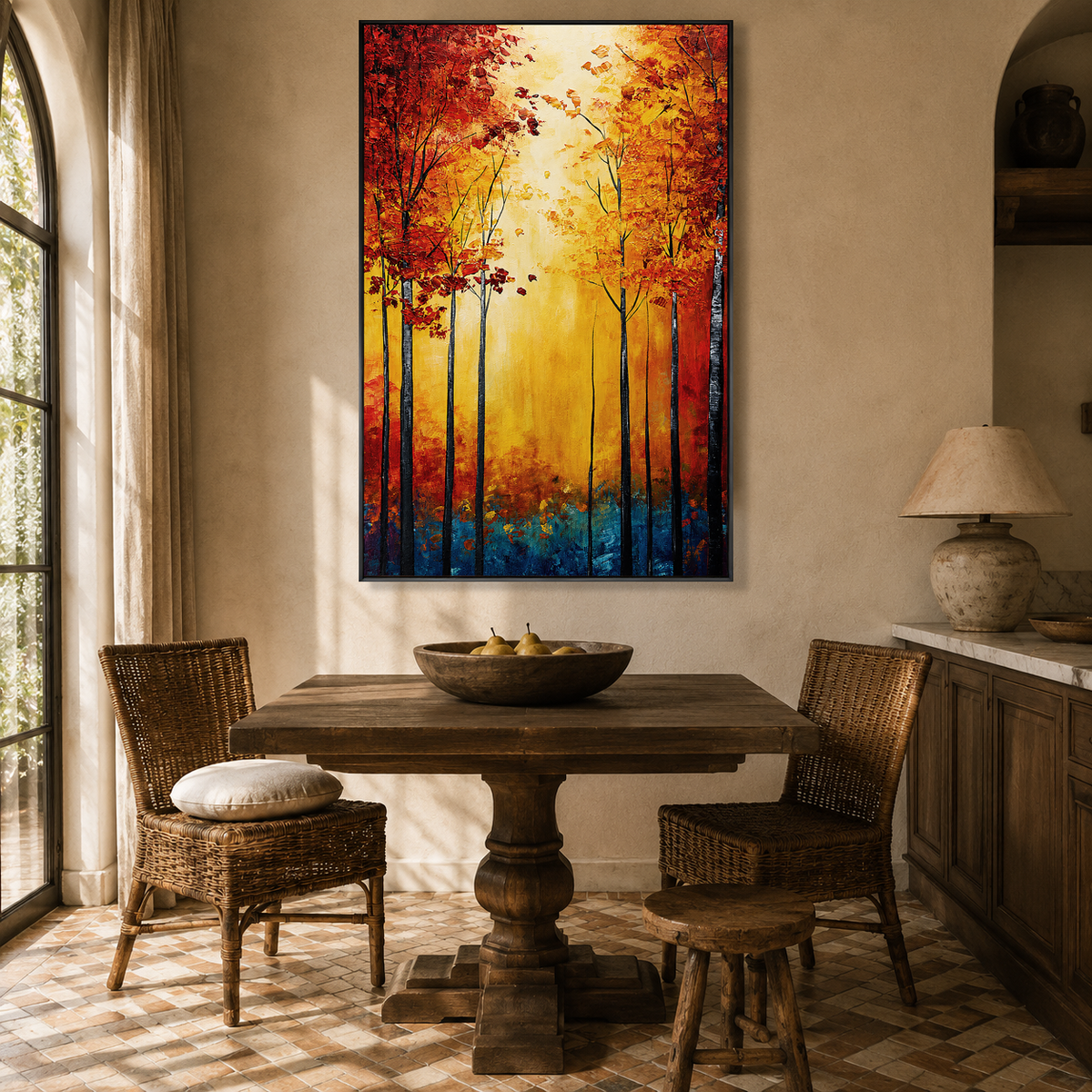 "Ablaze in Autumn" – Palette Knife Expressionistic Forest Landscape Oil Painting