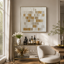 "Golden Rhythm" – Minimalist White & Gold Leaf Textured Acrylic Painting